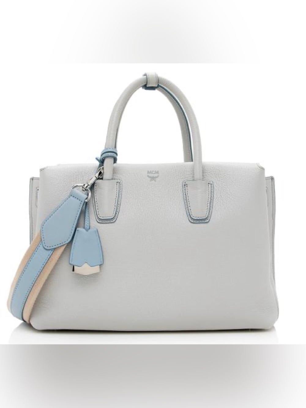MCM Milla Gray Leather Handbag with Baby Blue Leather Trim